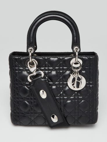 Christian Dior Black Cannage Quilted Lambskin Leather Medium Lady Dior Bag