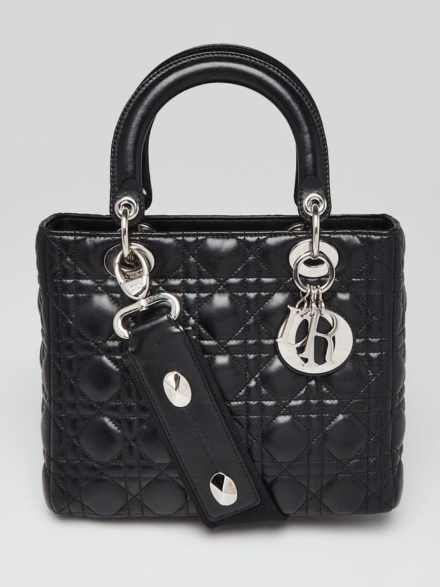 Christian Dior Black Cannage Quilted Lambskin Leather Medium Lady Dior Bag