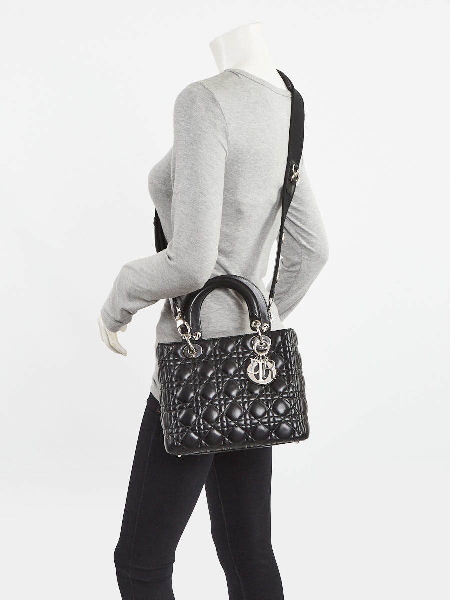 Christian Dior Black Cannage Quilted Lambskin Leather Medium Lady Dior Bag