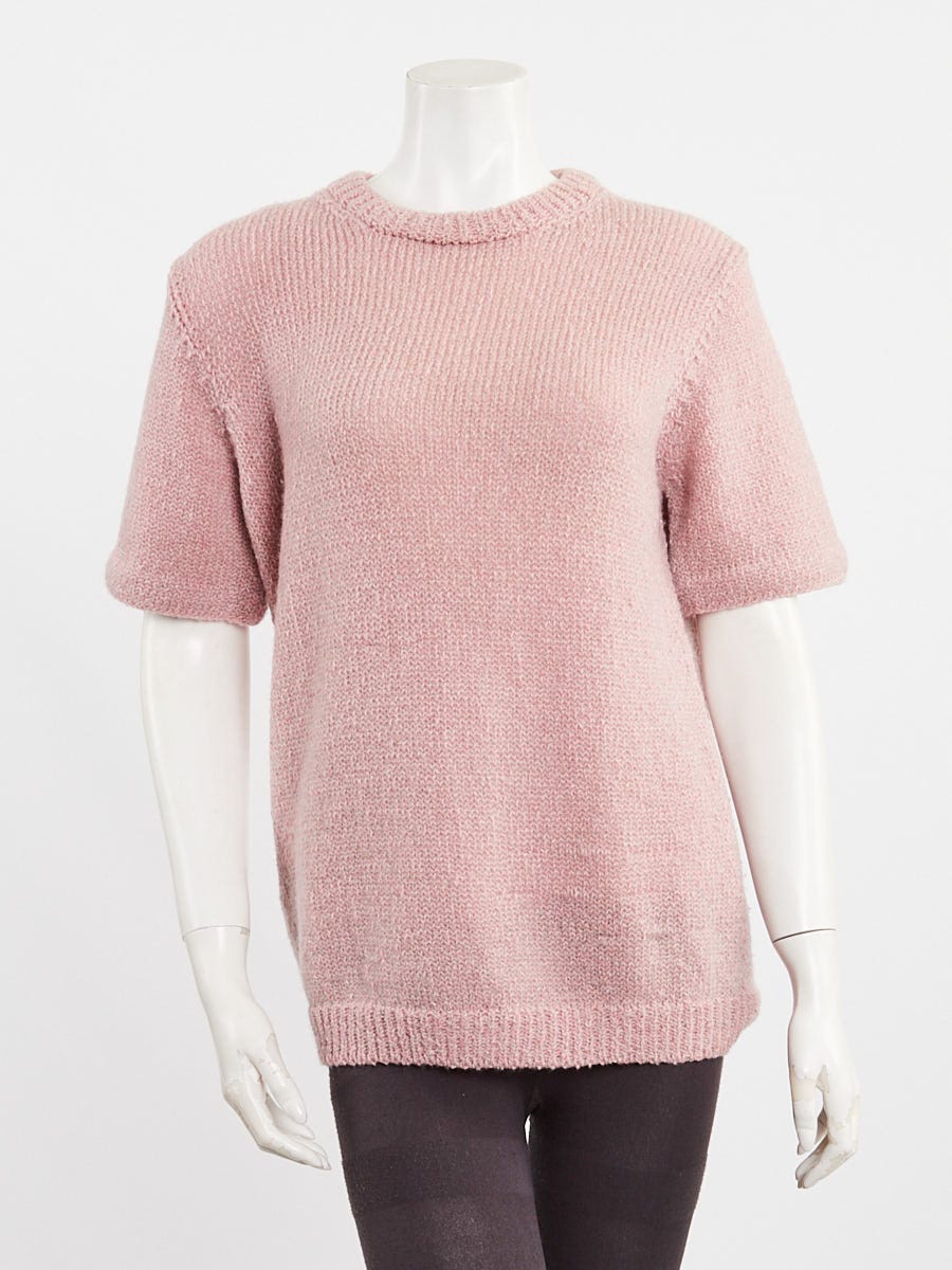 Prada Pink Cashmere Blend Short Sleeve Sweater Size 10/44