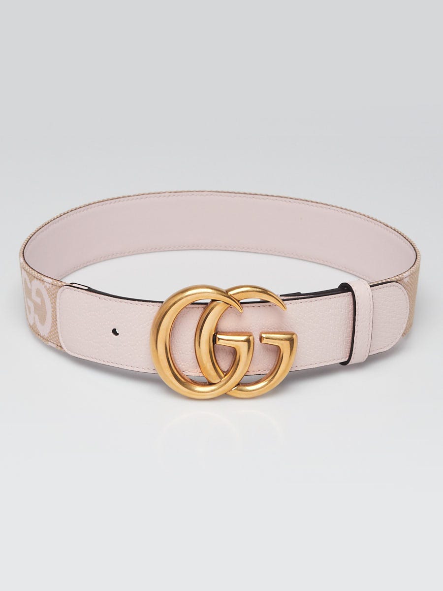 Gucci Beige/Light Pink Canvas Double G Belt Size 65/26