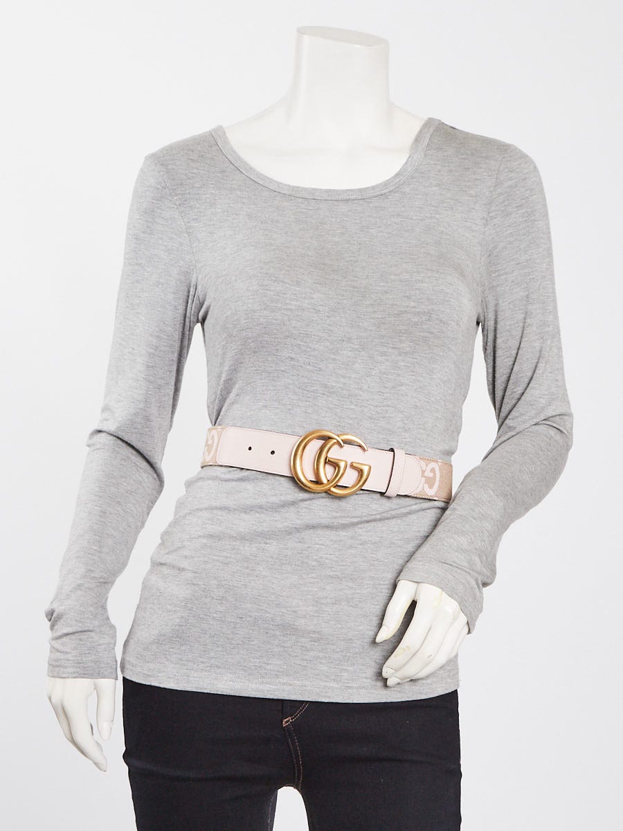 Gucci Beige/Light Pink Canvas Double G Belt Size 65/26
