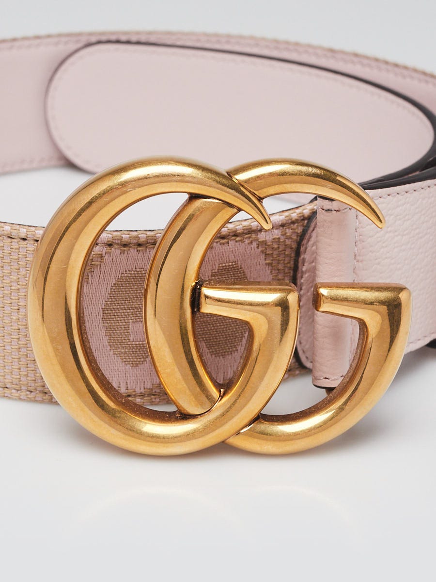 Gucci Beige/Light Pink Canvas Double G Belt Size 65/26 | Yoogi's
