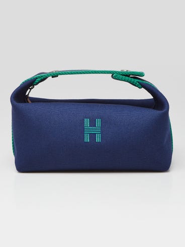 Hermes Blue/Green Cotton Canvas Small Model Bride-A-Brac Case