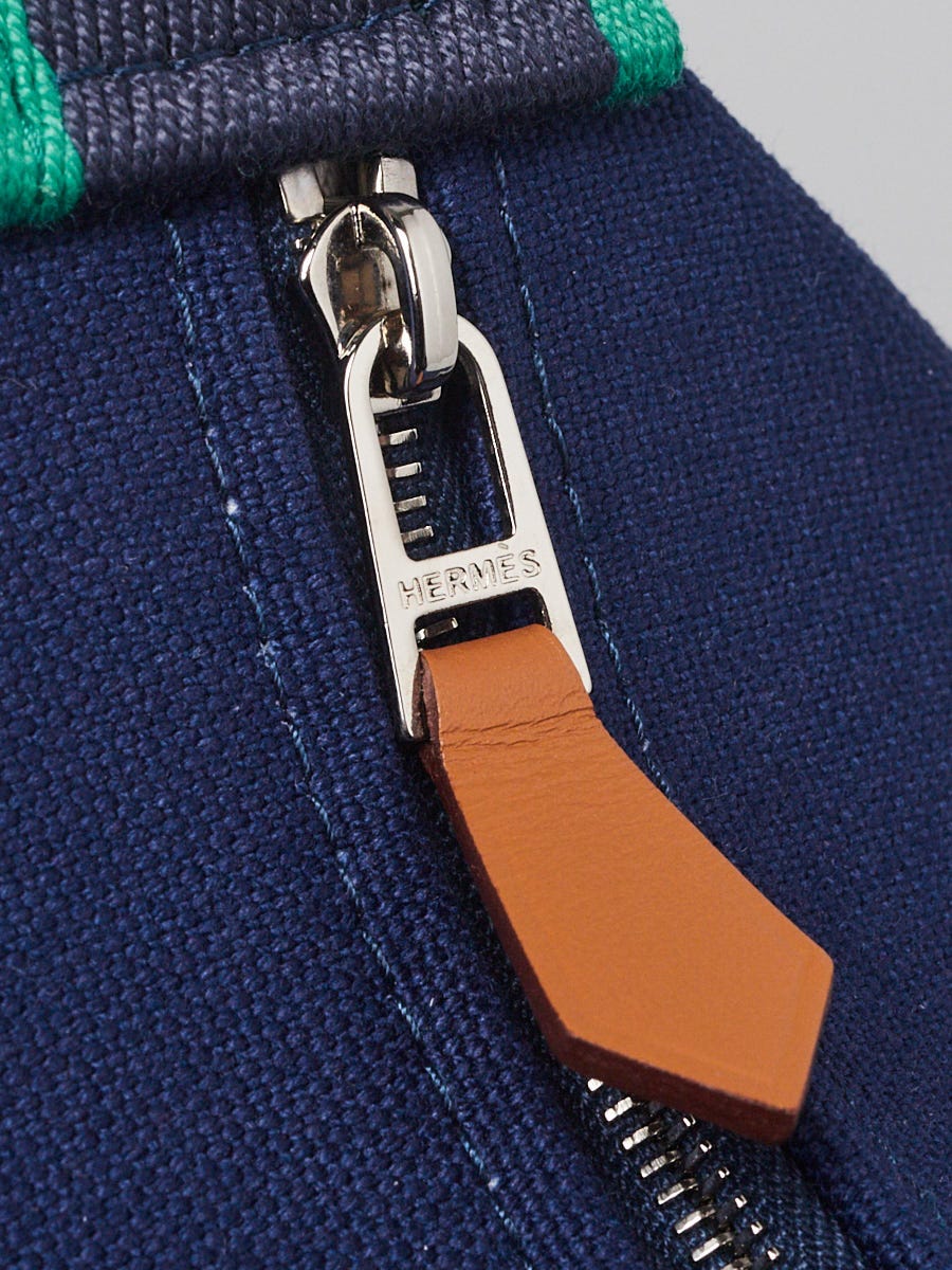 Hermes Blue/Green Cotton Canvas Small Model Bride-A-Brac Case