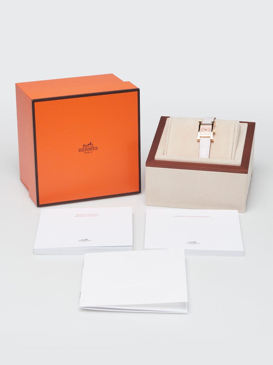 Hermes 21mm Rose Gold Plated Diamond Lavender Alligator Heure Mini H Quartz Watch HH1.102