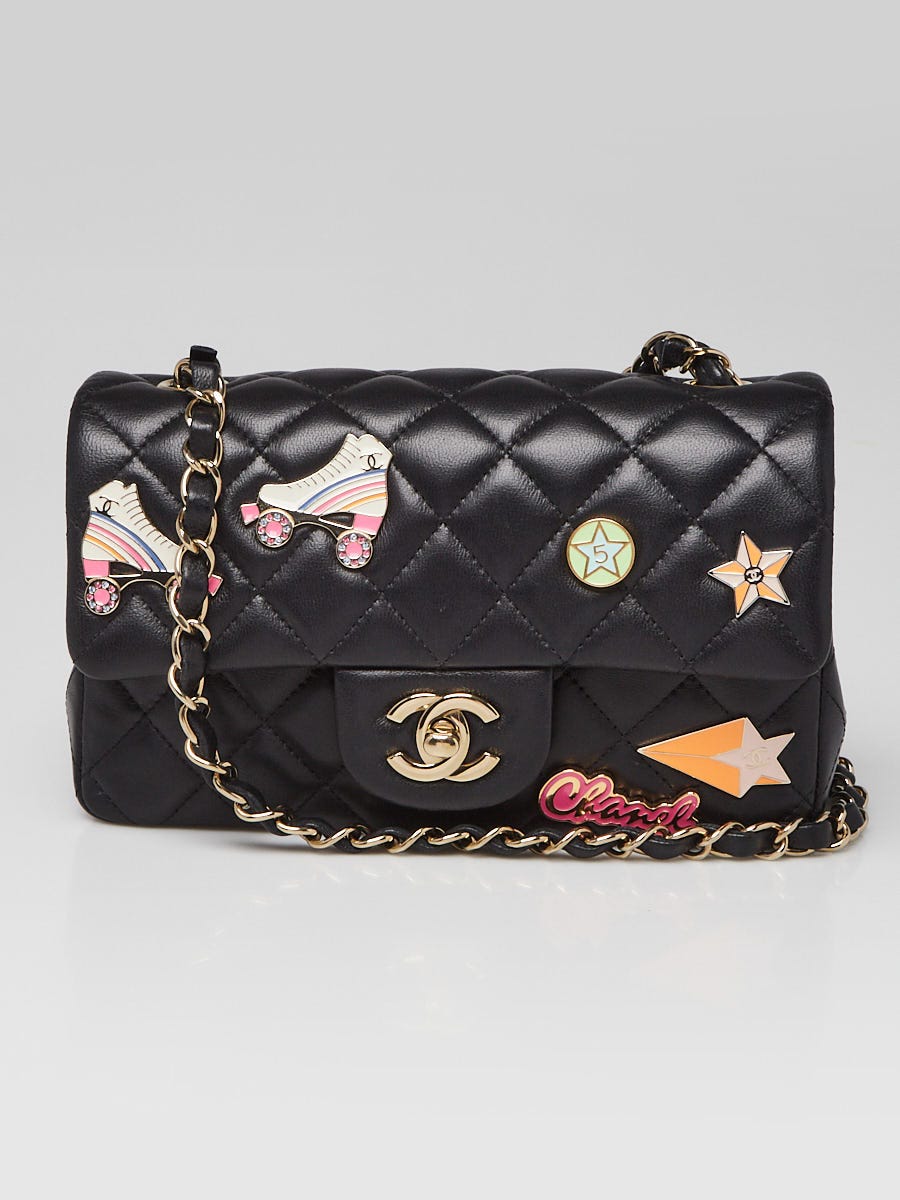 小物 CHANEL Chanel Black Quilted Lambskin Leather Hollywood Charms Rectangular