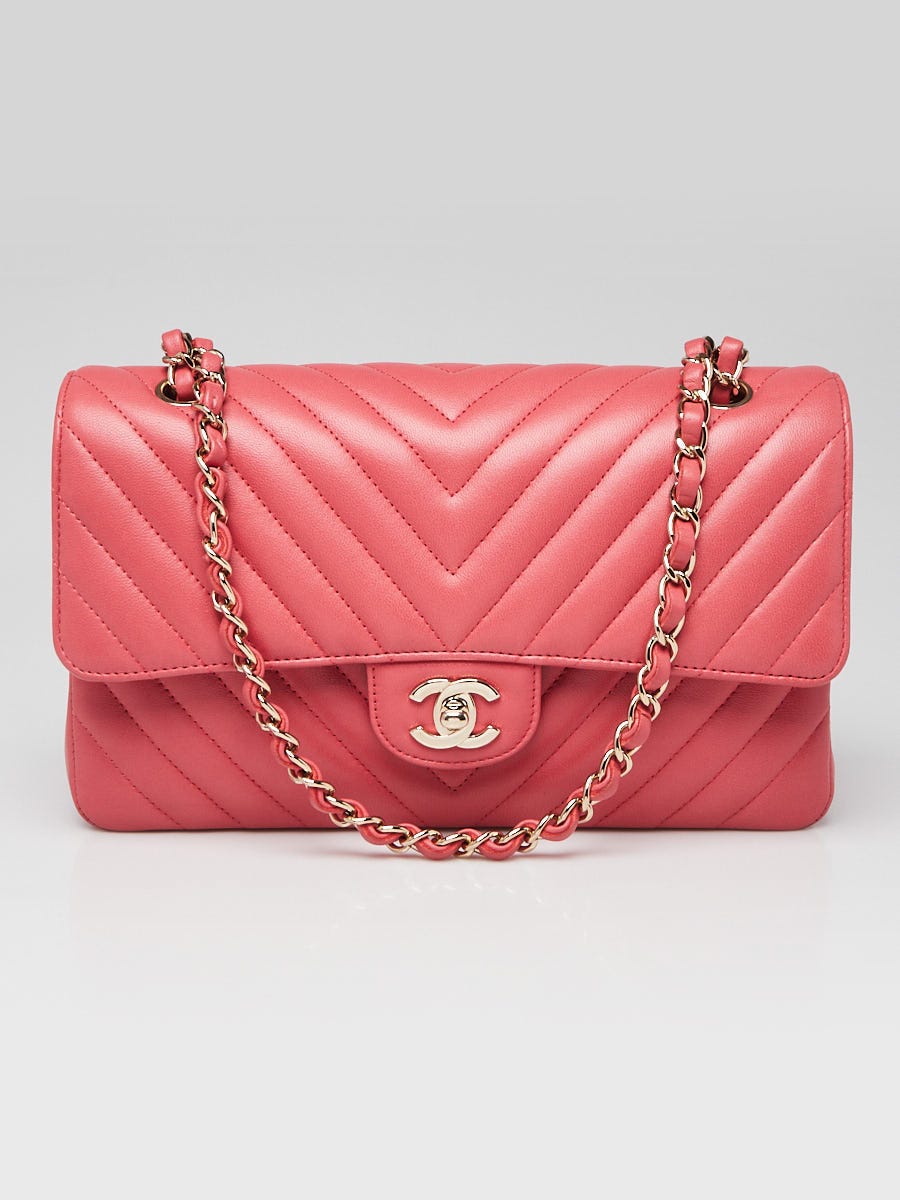Chanel Pink Chevron Quilted Caviar Leather Classic Medium Double