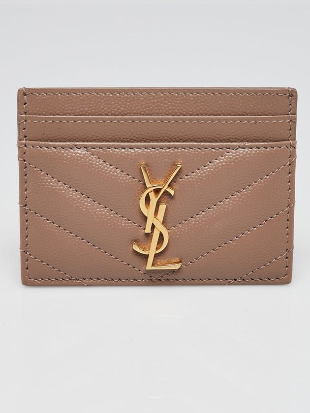Yves Saint Laurent Brown Pebbled Leather Card Holder