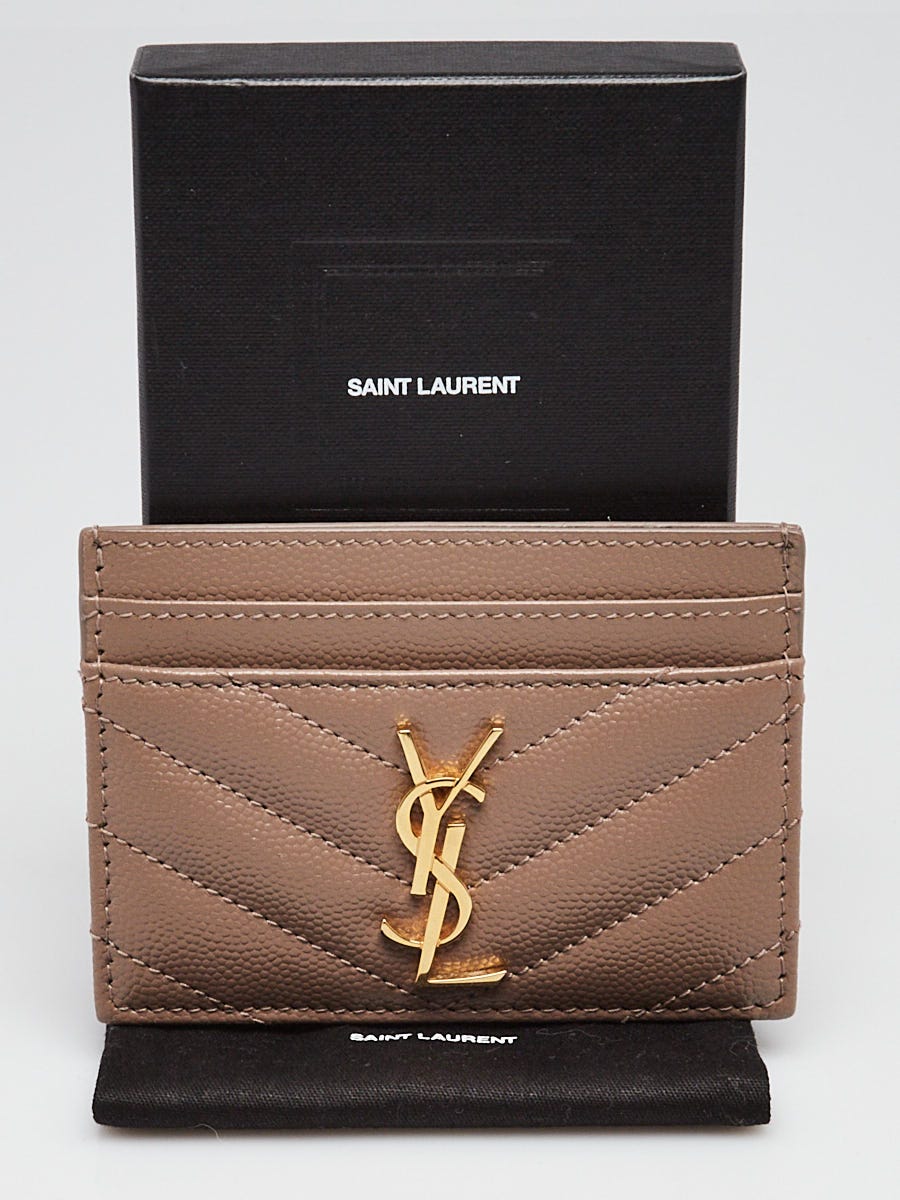 Yves Saint Laurent Brown Pebbled Leather Card Holder