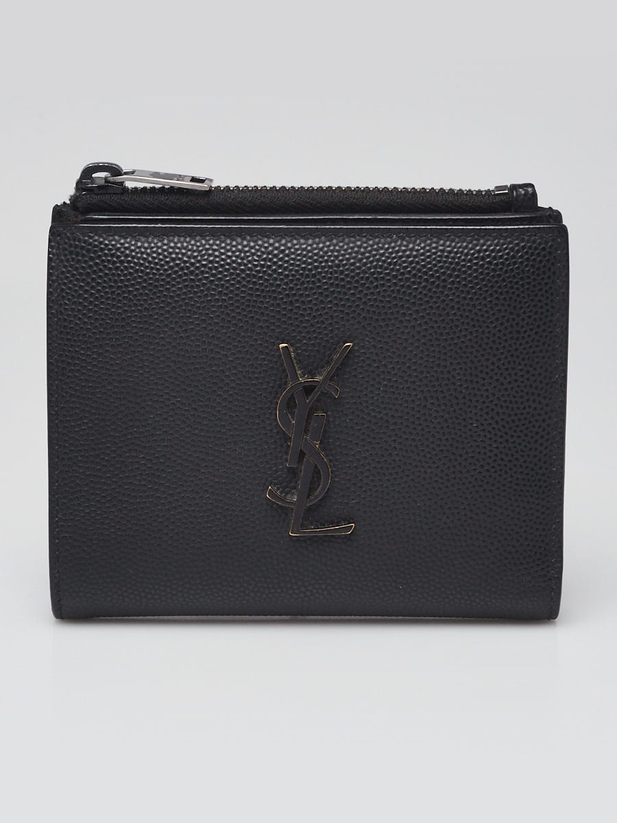 Yves Saint Laurent Black Grained Leather Zippered Card Case Wallet