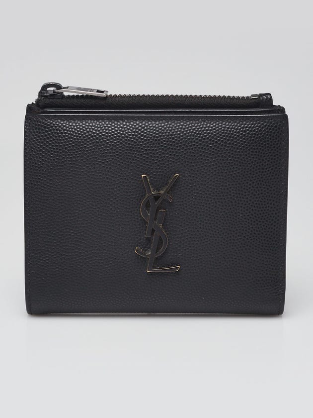 Yves Saint Laurent Black Grained Leather Zippered Card Case Wallet