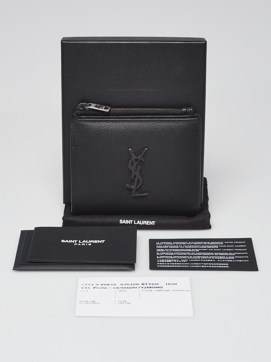 Yves Saint Laurent Black Grained Leather Zippered Card Case Wallet