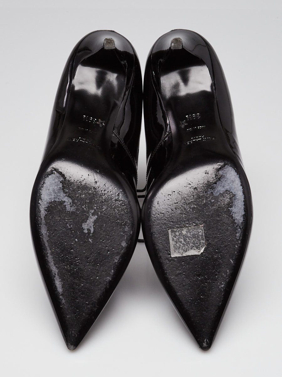 Yves Saint Laurent Black Patent Leather Lace Up Cat 50 Booties Size 9/39.5