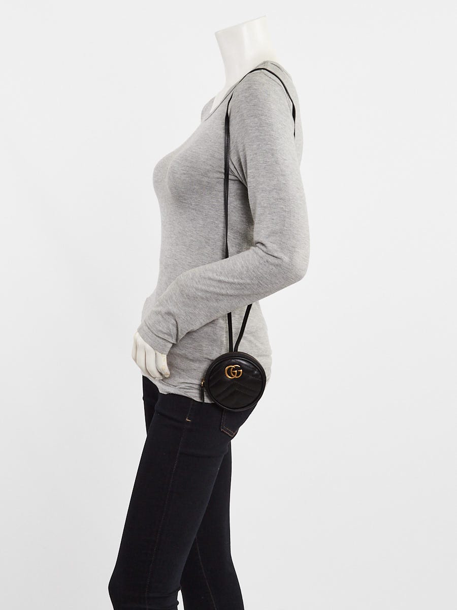 Gucci Black Quilted Leather Marmont Round Coin Purse on Strap