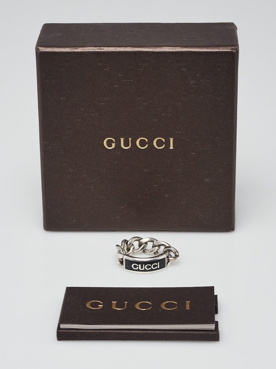 Gucci Silvertone Metal Chain Rope Logo Ring Size 7.5
