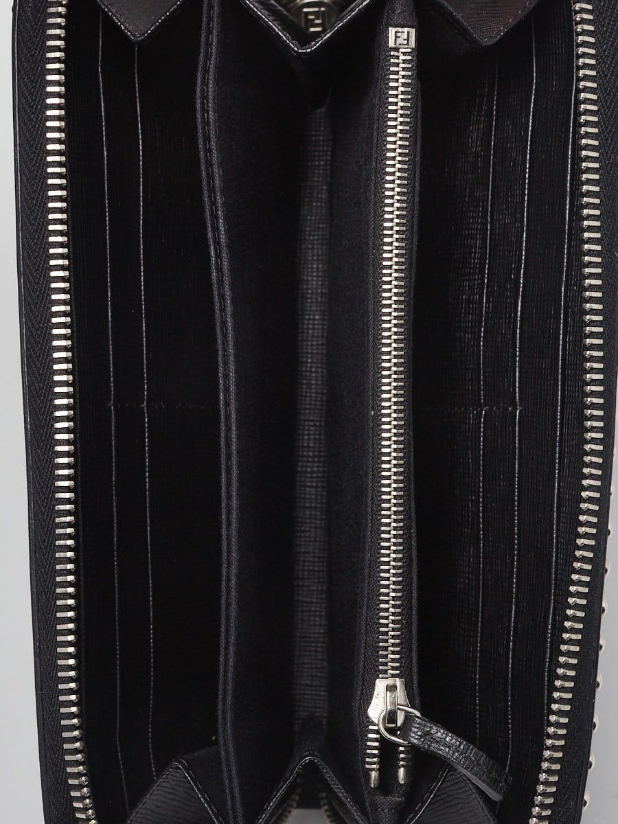 Fendi Black Saffiano Leather Studded Monster Eyes Continental Wallet
