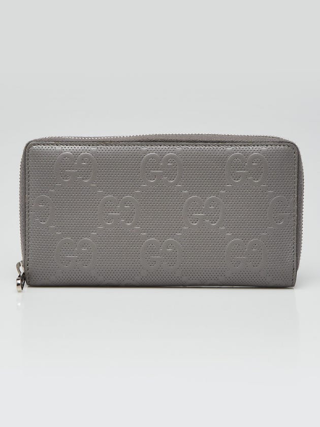 Gucci Grey Perforated GG Leather Zippy Wallet