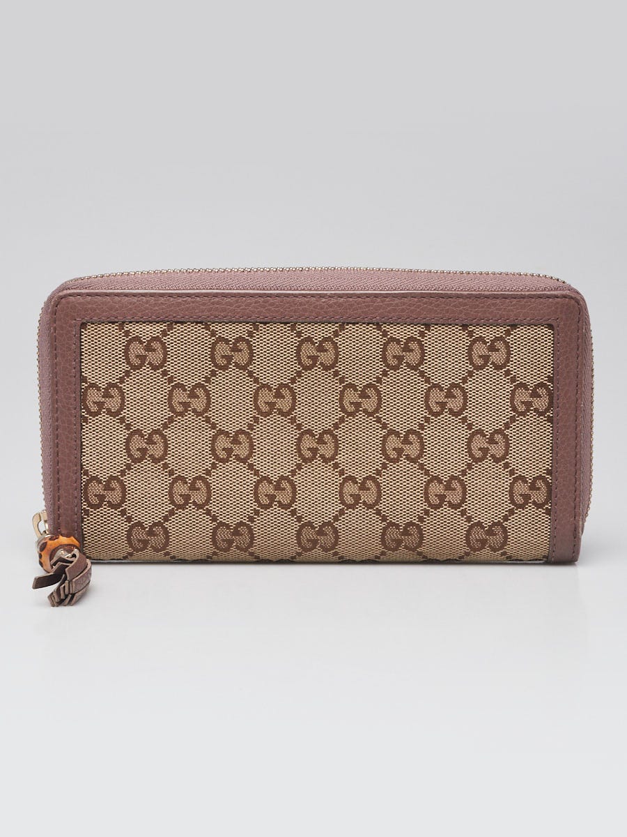 Gucci Beige/Purple GG Canvas/Leather Bamboo Zippy Wallet