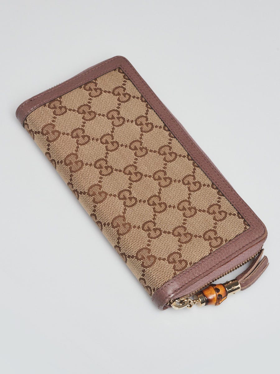Gucci Beige/Purple GG Canvas/Leather Bamboo Zippy Wallet
