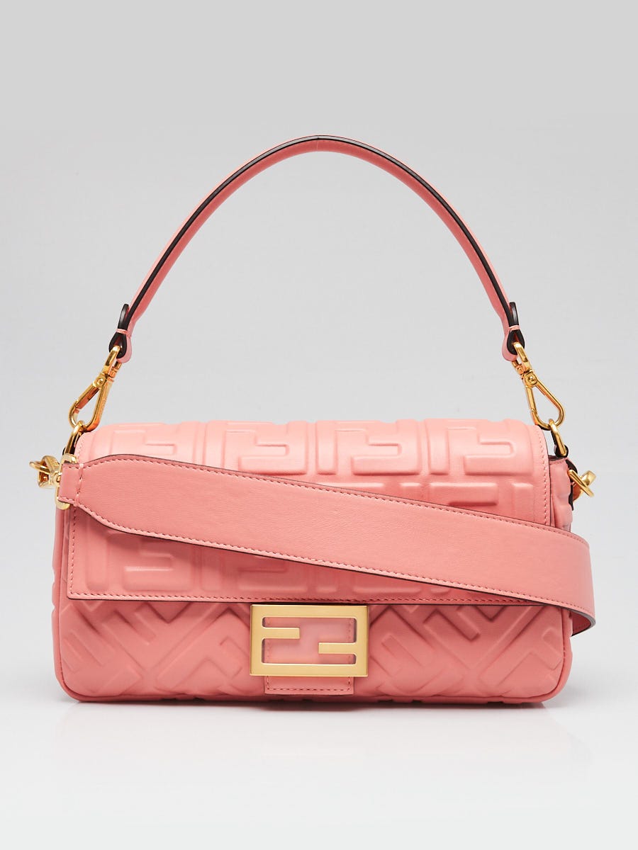 Fendi Pink FF Embossed Leather Medium Baguette Bag - 8BR600