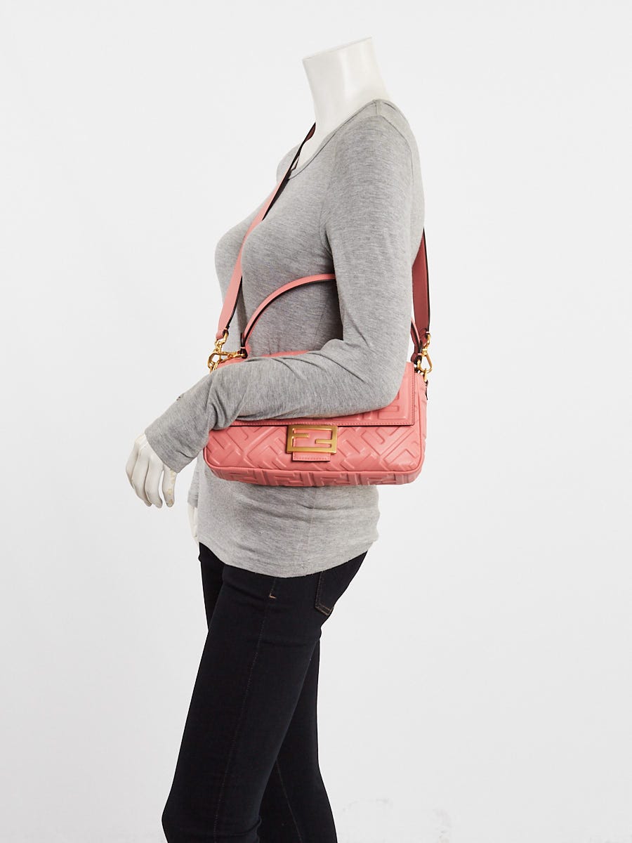 Fendi Pink FF Embossed Leather Medium Baguette Bag - 8BR600