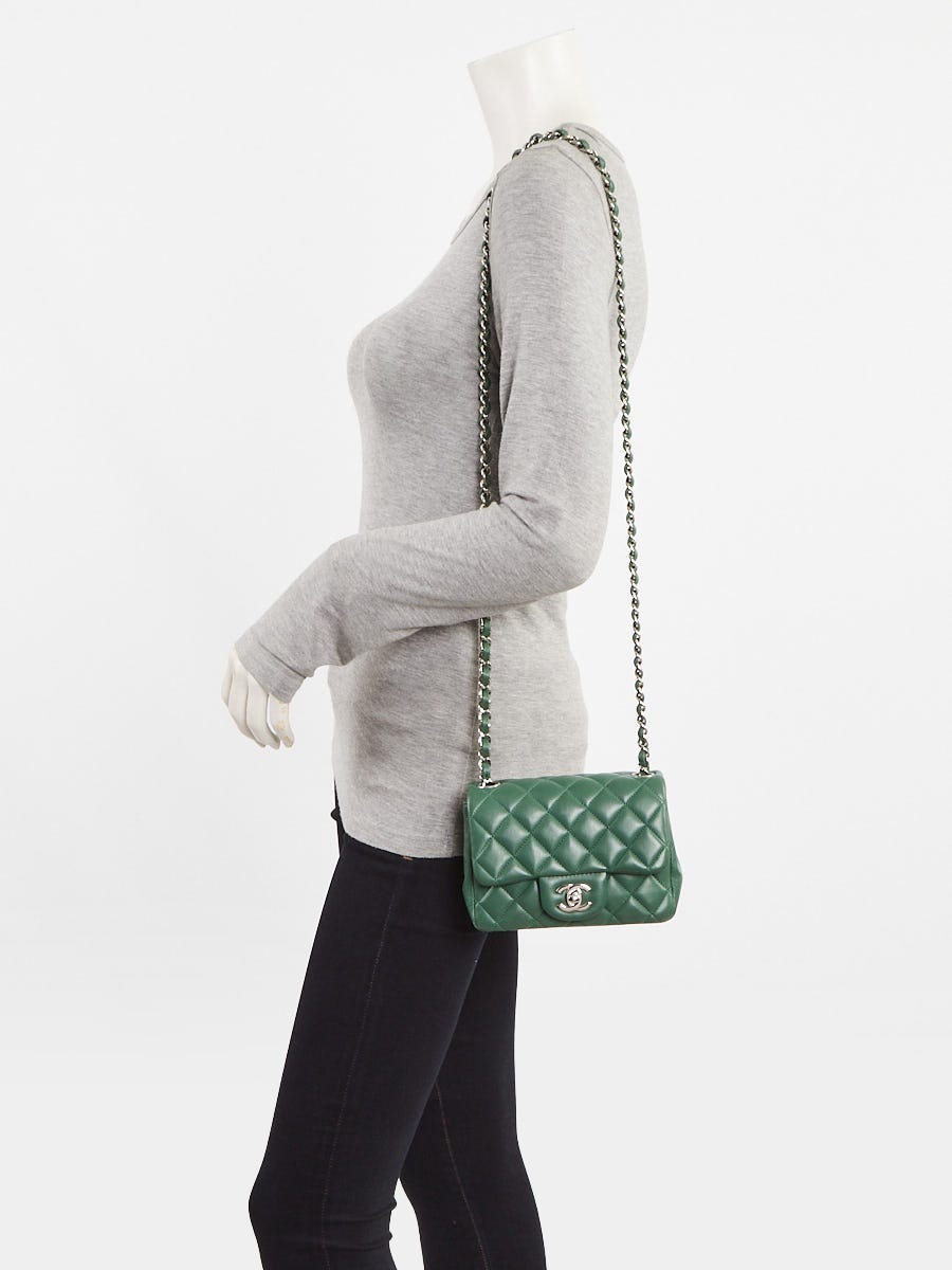 Chanel Green Quilted Lambskin Leather Classic Square Mini Flap Bag
