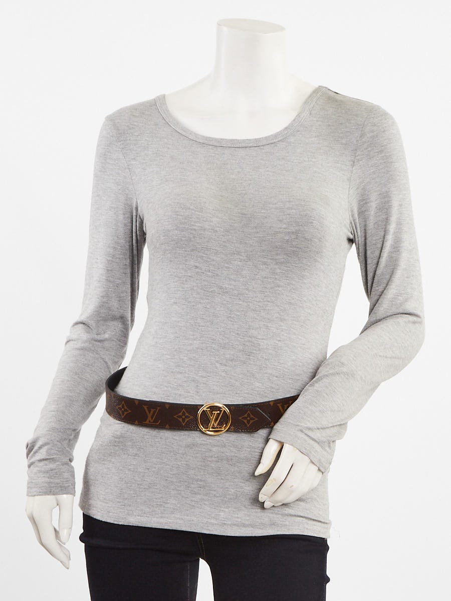 Louis Vuitton Monogram Canvas Black Leather 35 MM LV Circle Reversible Belt Size 80/32