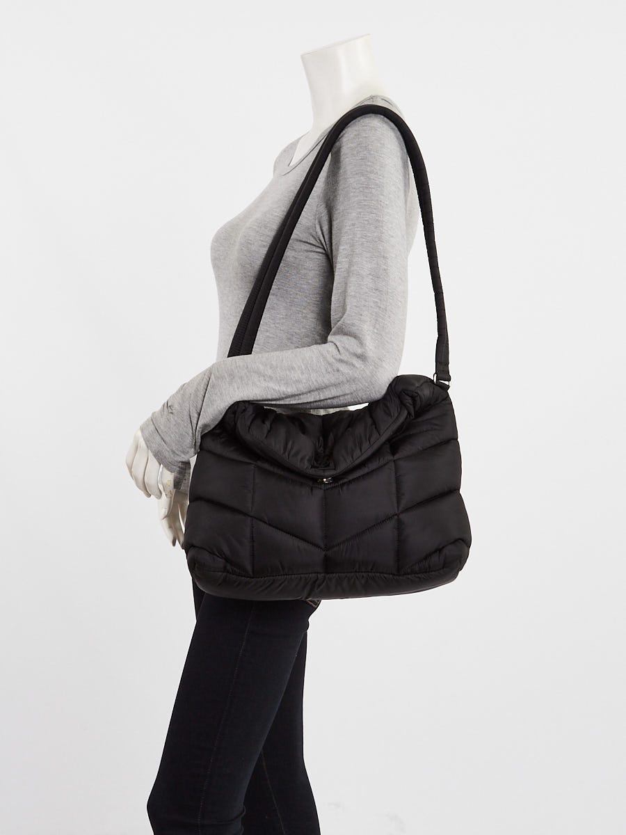 Yves Saint Laurent Black Chevron Quilted Econy Nylon Medium Puffer Loulou Bag