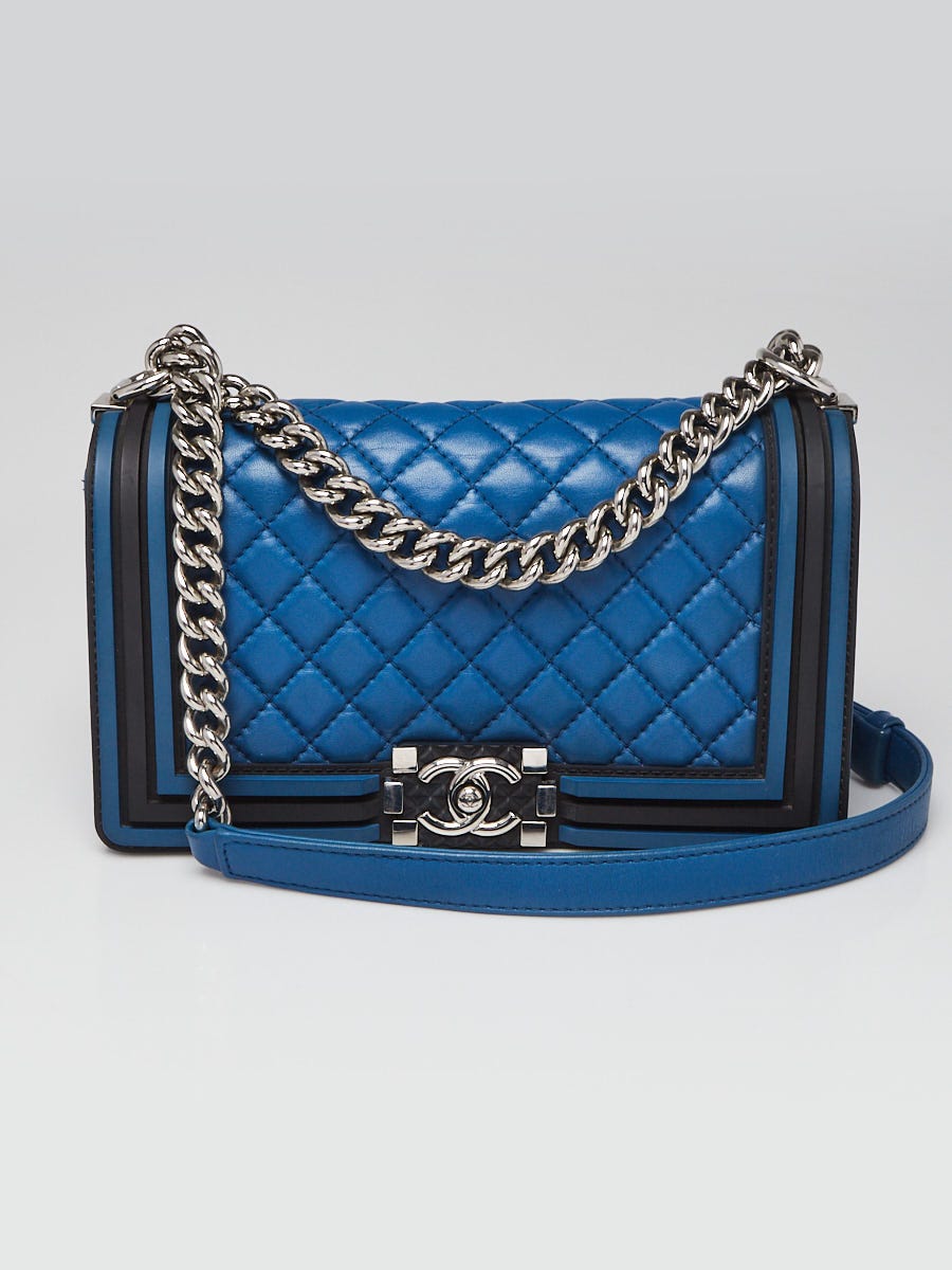 Chanel Blue/Black Quilted Lambskin Leather Old Medium Boy Bag