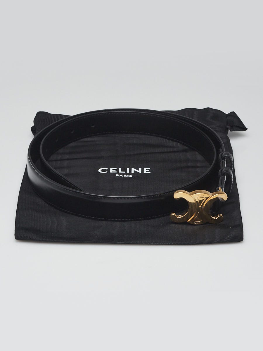 Celine 18mm Black Smooth Leather Triomphe Belt Size 90 | Yoogi's