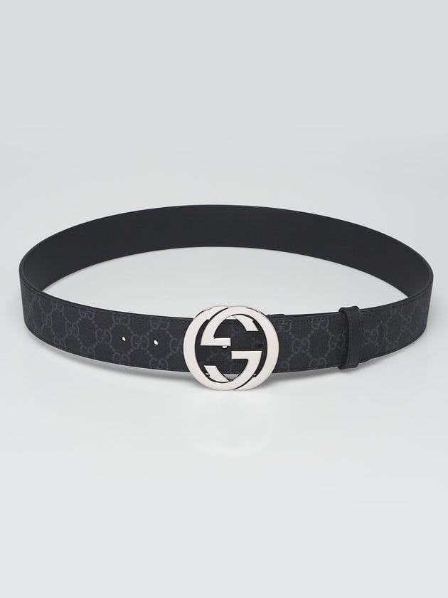 Gucci Black/Grey GG Supreme Coated Canvas Interlocking G Belt Size 95/38
