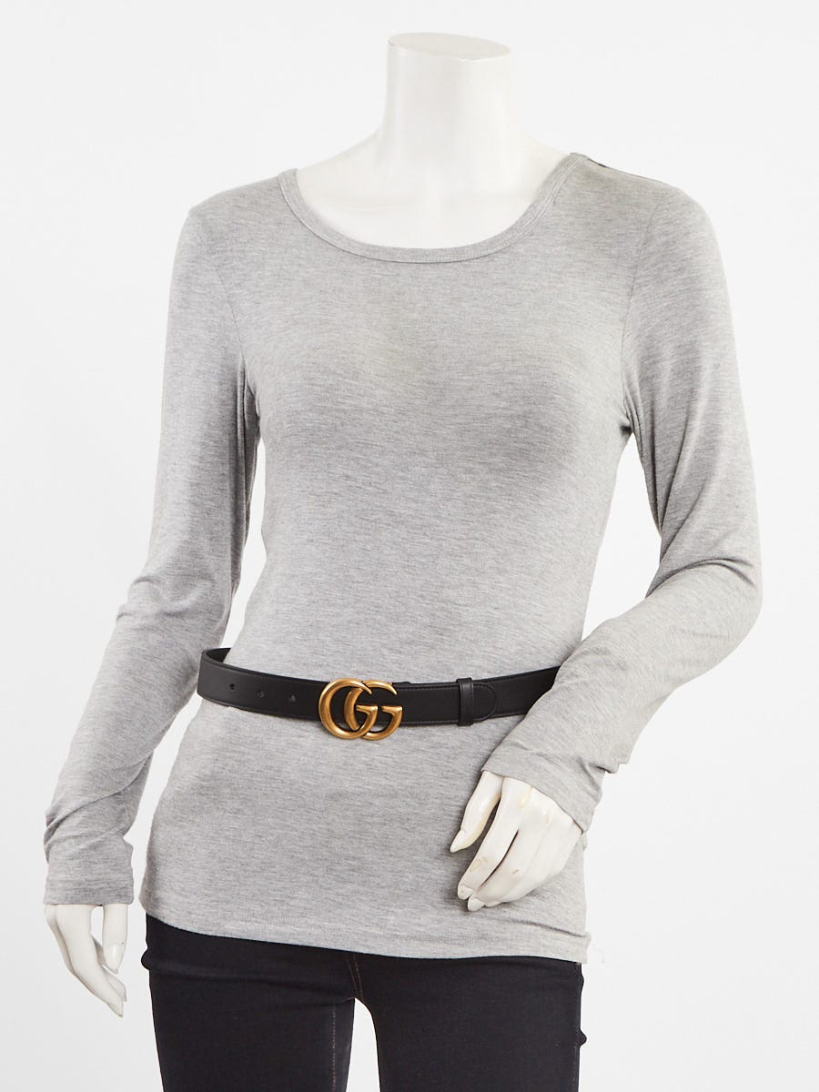 Gucci Black Leather Double G Thin Belt Size 75/30