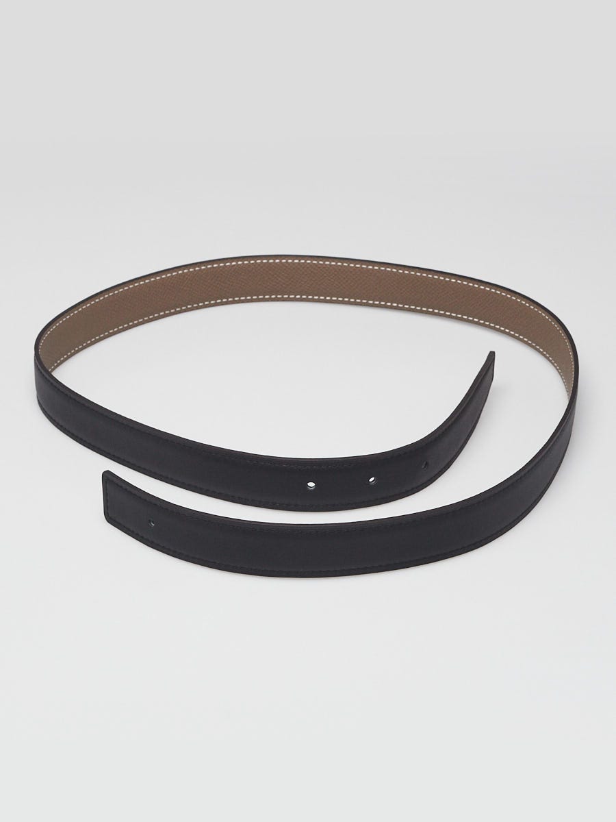 Hermes 24mm Black/Etoupe Swift/Epsom Leather Belt Strap Size 80
