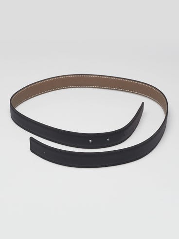 Hermes 24mm Black/Etoupe Swift/Epsom Leather Belt Strap Size 80