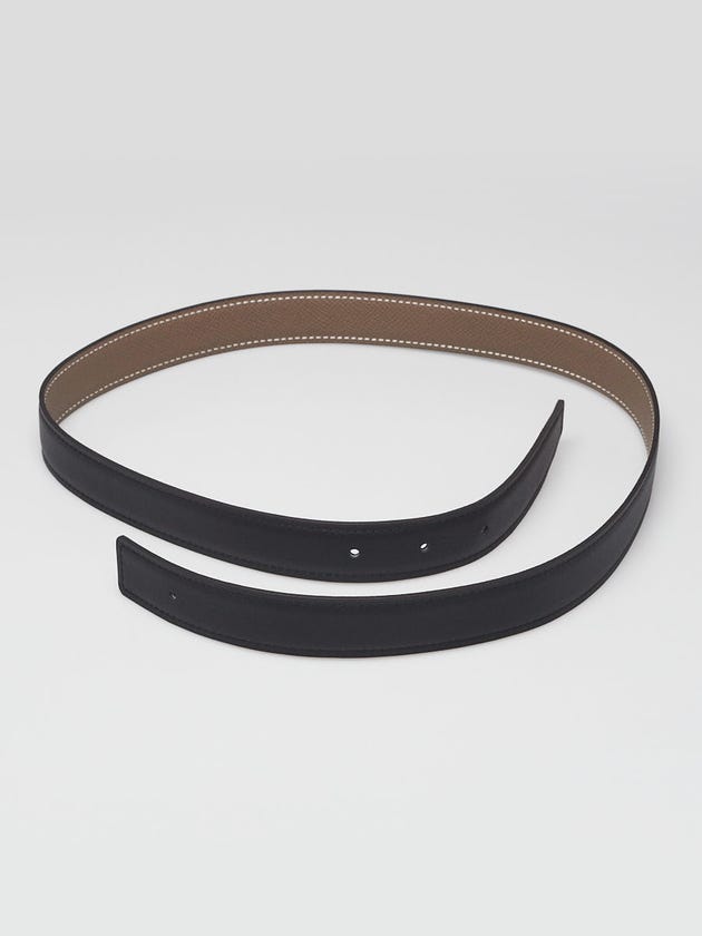 Hermes 24mm Black/Etoupe Swift/Epsom Leather Belt Strap Size 80