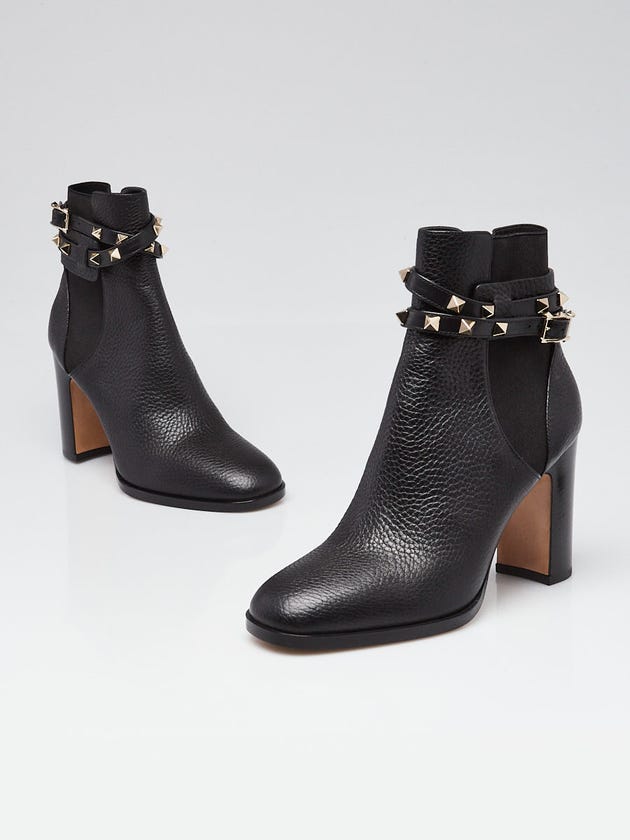 Valentino Black Leather Rockstud Wrap Ankle Boots Size 6.5/37