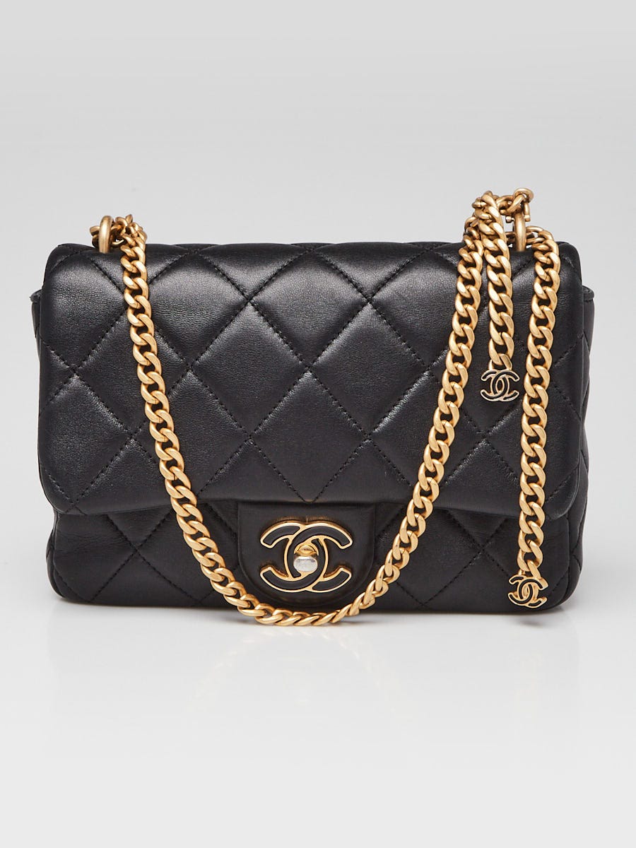 Chanel Black Quilted Lambskin Leather Pending Enamel CC Square Mini Flap Bag