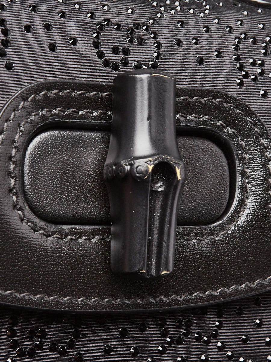 Gucci Black Nylon and Crystal GG Mini 1947 Bamboo Top Handle Bag