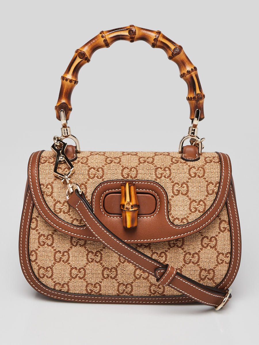 Gucci Beige/Brown GG Raffia Effect Fabric and Leather 1947 Bamboo