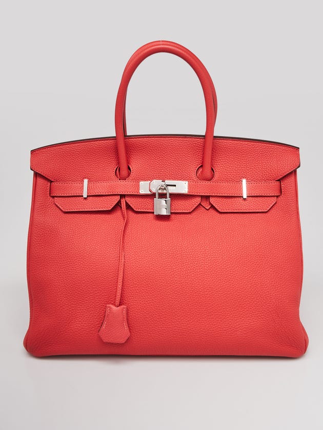 Hermes 35cm Rose Jaipur Togo Leather Palladium Plated Birkin Bag