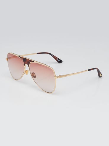 Tom Ford Tortoise Shell Acetate Goldtone Metal Ethan Aviator Sunglasses TF935