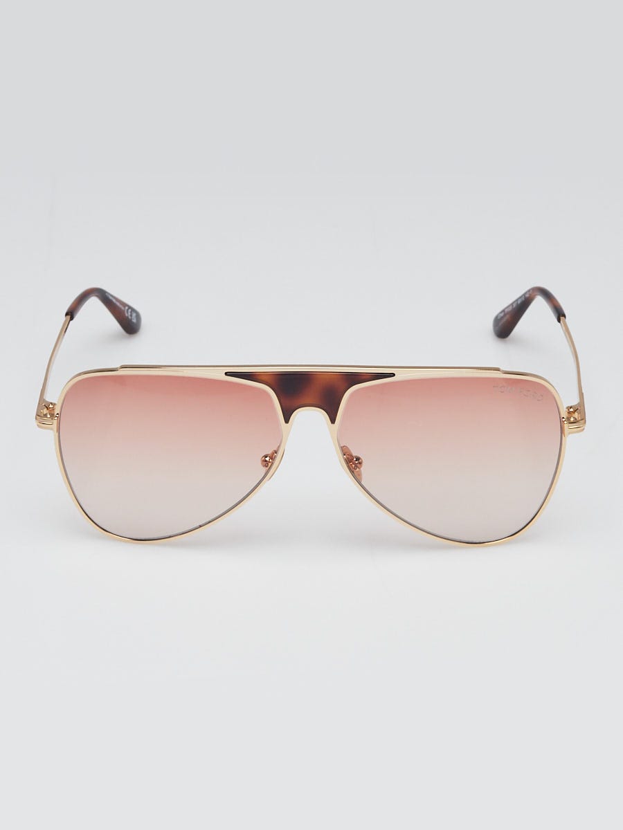 Tom Ford Tortoise Shell Acetate Goldtone Metal Ethan Aviator Sunglasses TF935
