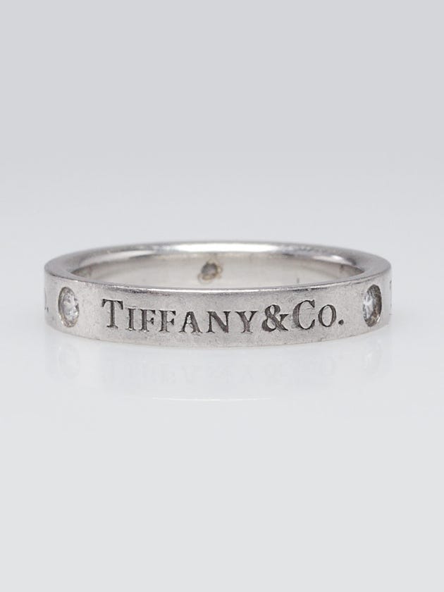 Tiffany & Co. Platinum and Three Diamonds Signature Ring Size 5.5