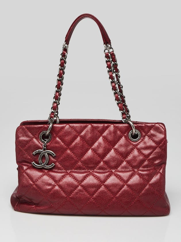 Chanel Dark Red Quilted Caviar Leather Crave Shopping Tote Bag