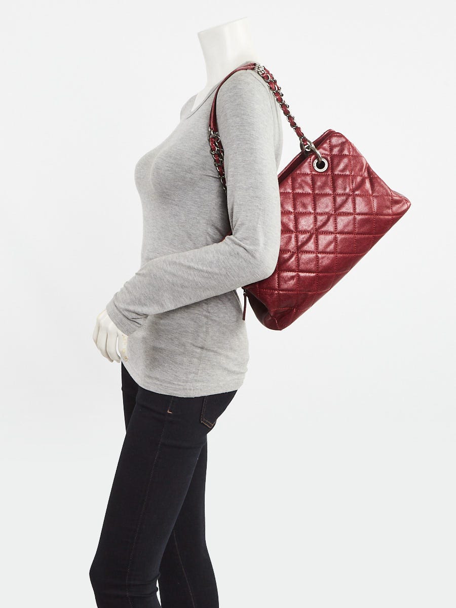 Chanel Dark Red Quilted Caviar Leather Crave Shopping Tote Bag