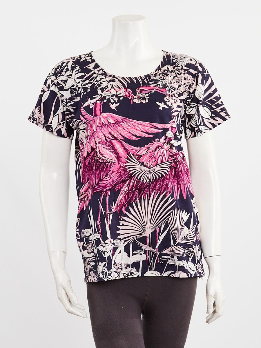 Hermes Marine/Pink Flamingo Party Printed Cotton T-Shirt 6/38
