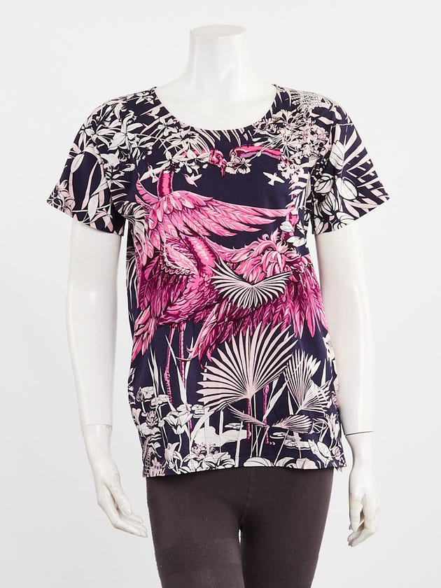 Hermes Marine/Pink Flamingo Party Printed Cotton T-Shirt 6/38