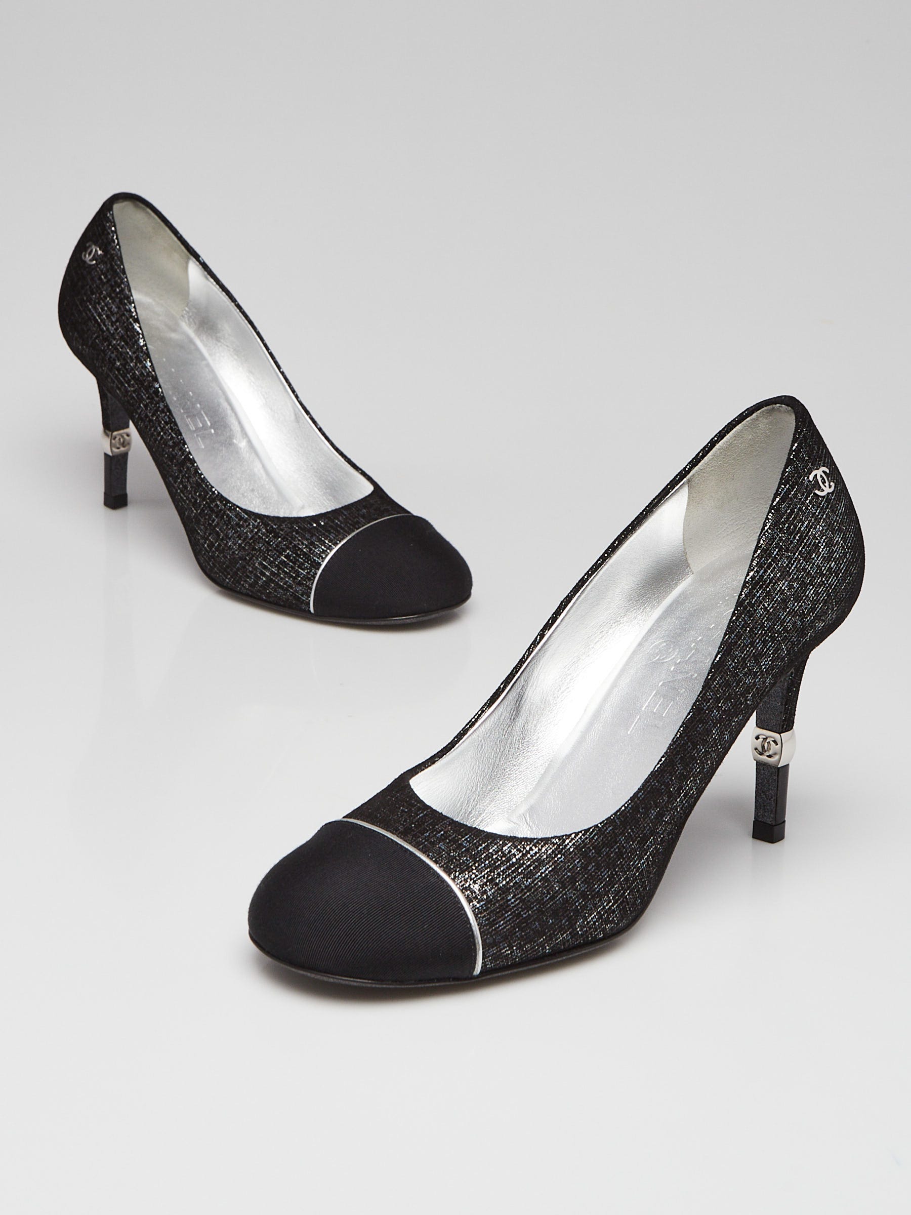 Chanel Black Tweed Fabric Cap Toe Heels Size 6/36.5