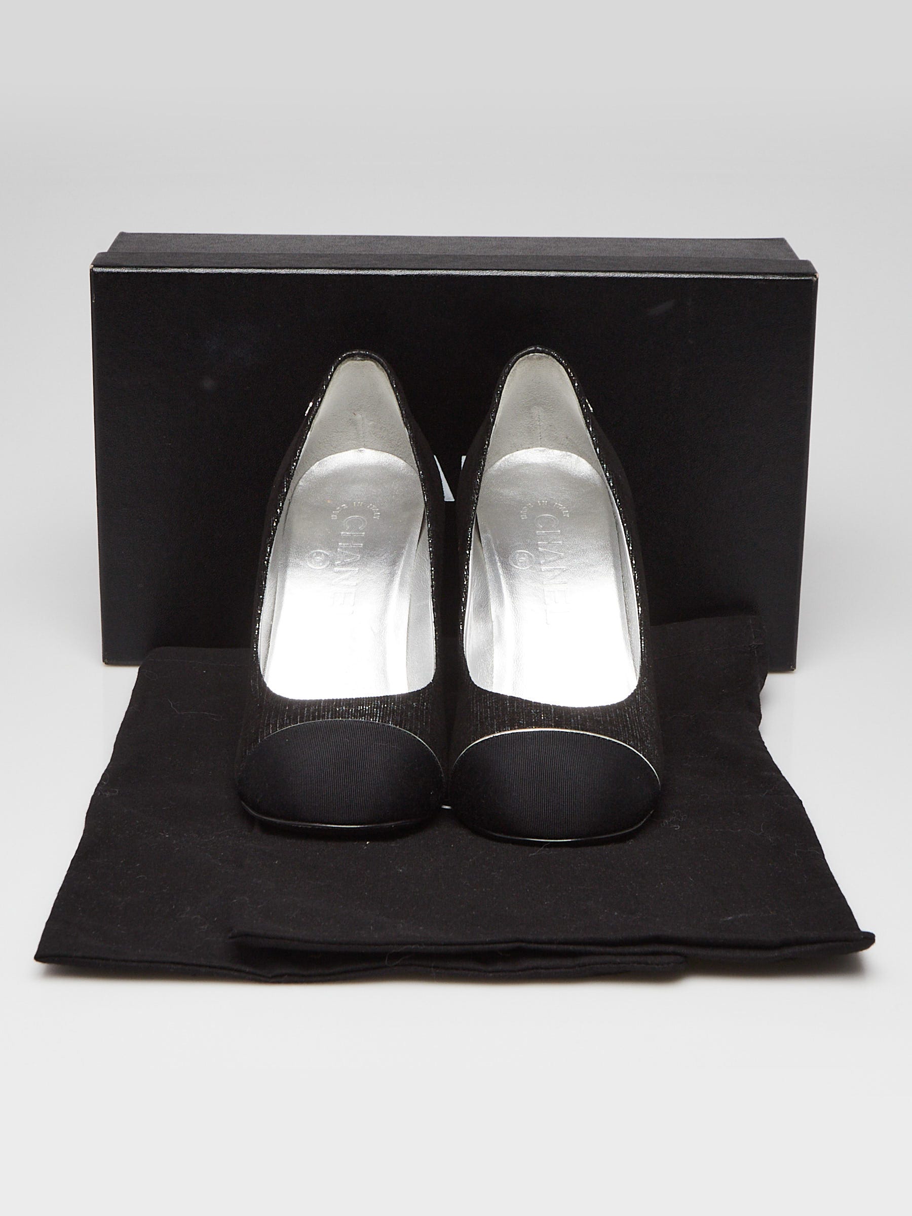 Chanel Black Tweed Fabric Cap Toe Heels Size 6/36.5